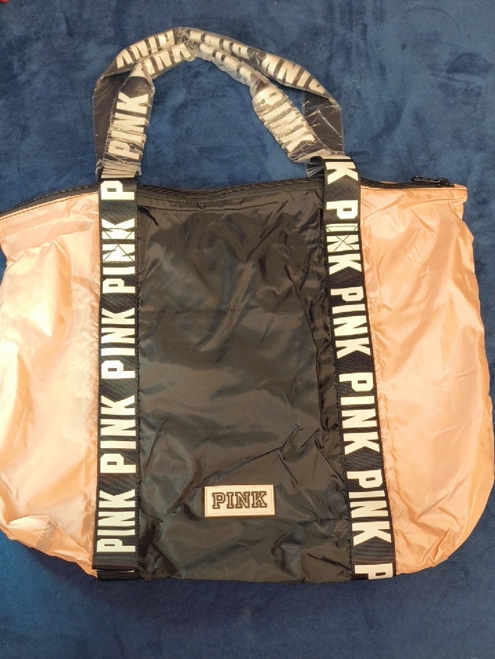 PINK Victoria's Secret Black and Blush Logo Strap Tote